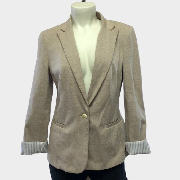 NWOT Kenneth Cole Select Single Button Front Career Beige Jacket Blazer Small - Picture 1 of 11
